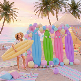 Skylety pastel inflatable surfboard pack, colorful set for coordinated party décor.
