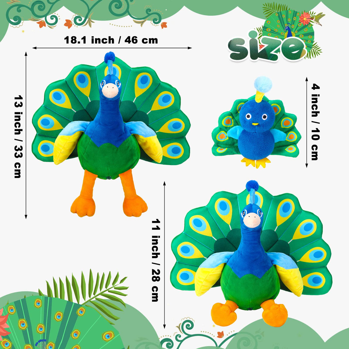 Skylety peacock plush with four babies inside belly for playful display
