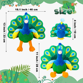 Skylety peacock plush with four babies inside belly for playful display