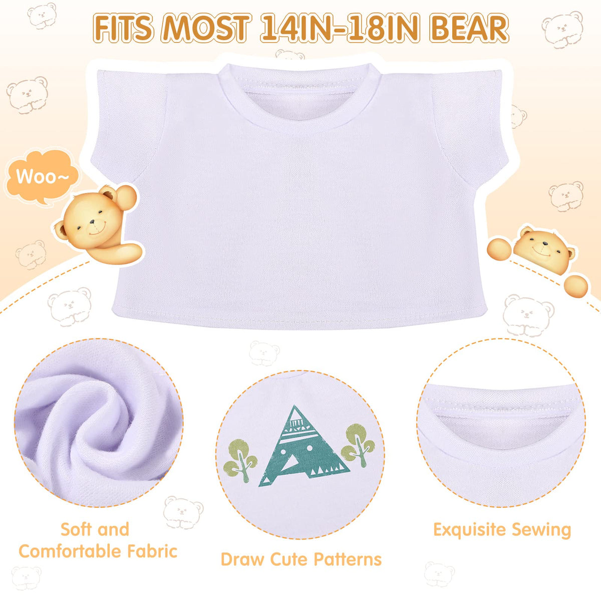 Skylety plush bear clothes in white crew-neck for easy styling