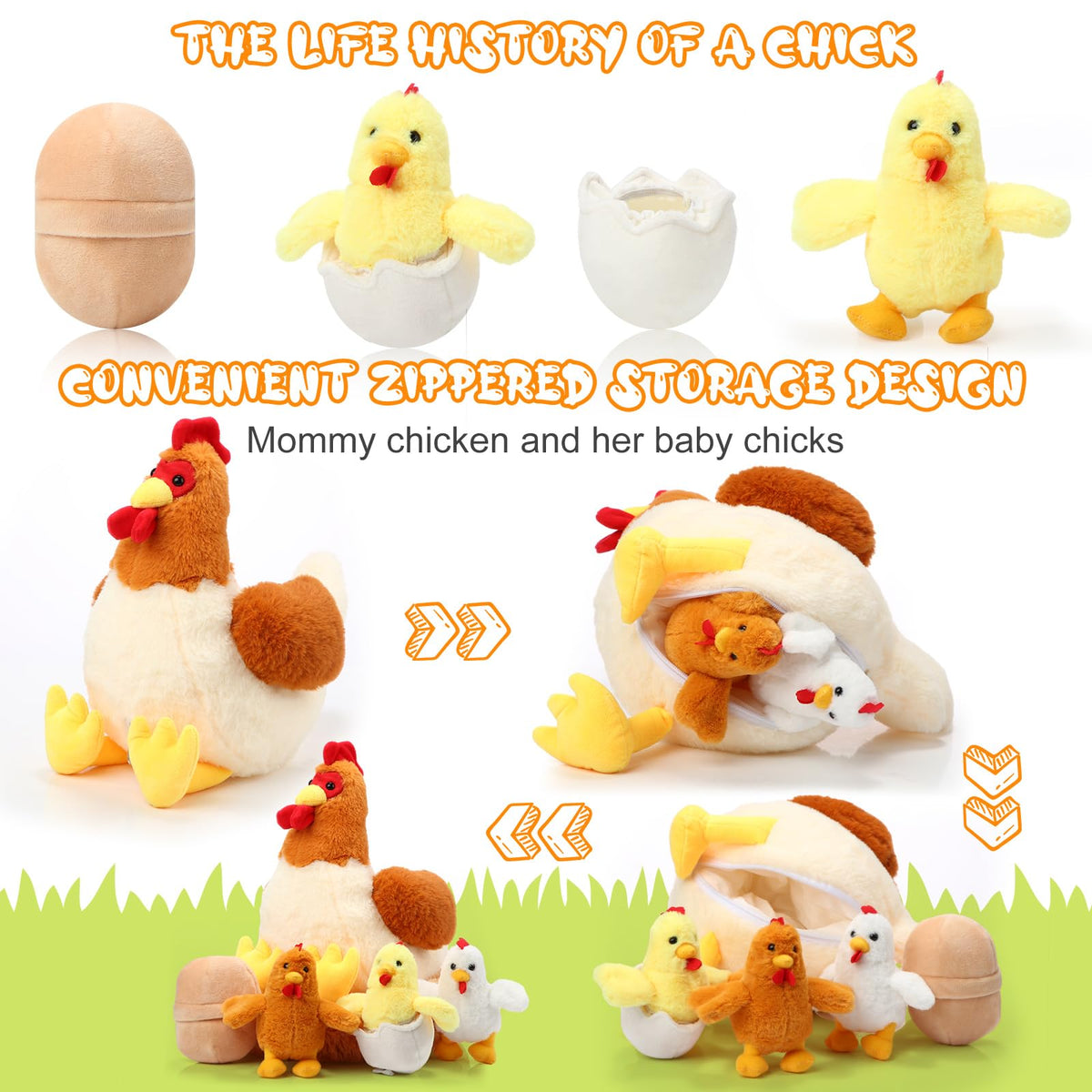 Skylety plush chick with shell, great for imaginative farm-based play.