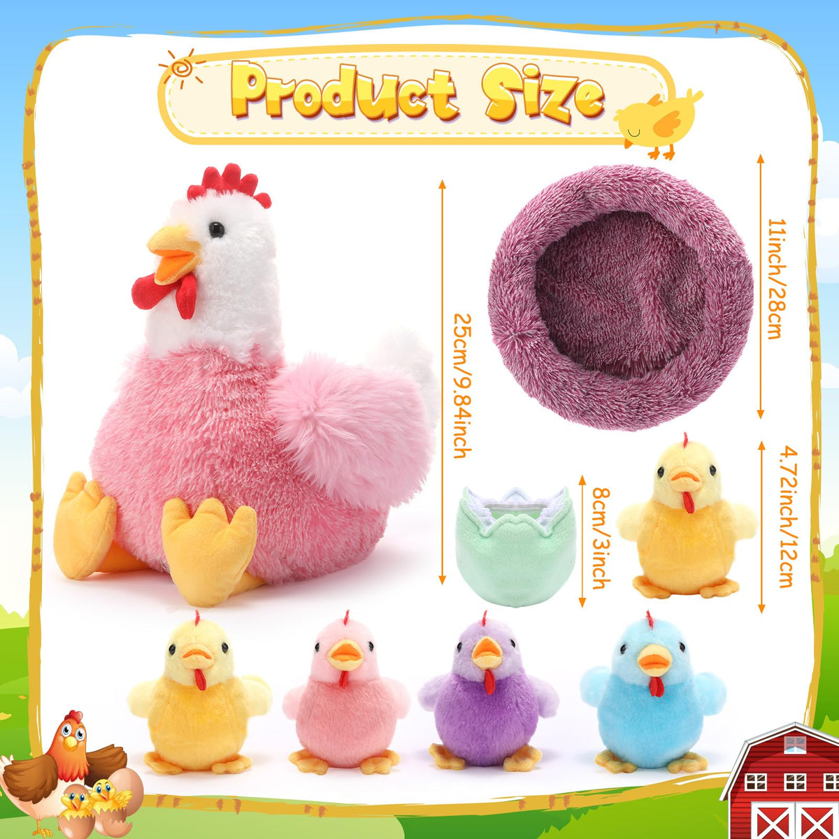 Skylety plush chicken hen with coop inspires nurturing play and hugs
