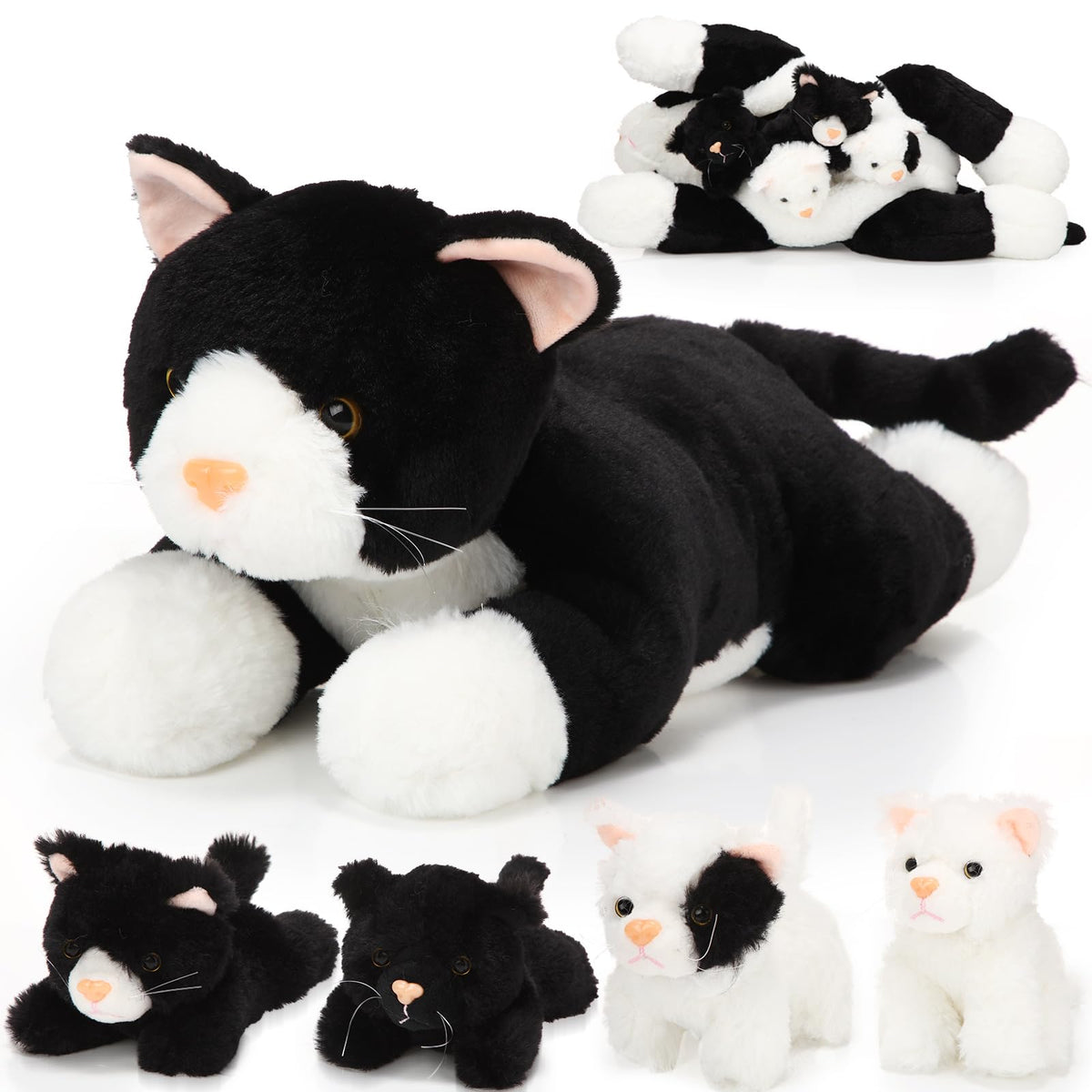 Skylety pregnant cat mommy with kittens in black and white; cozy cuddle decor.