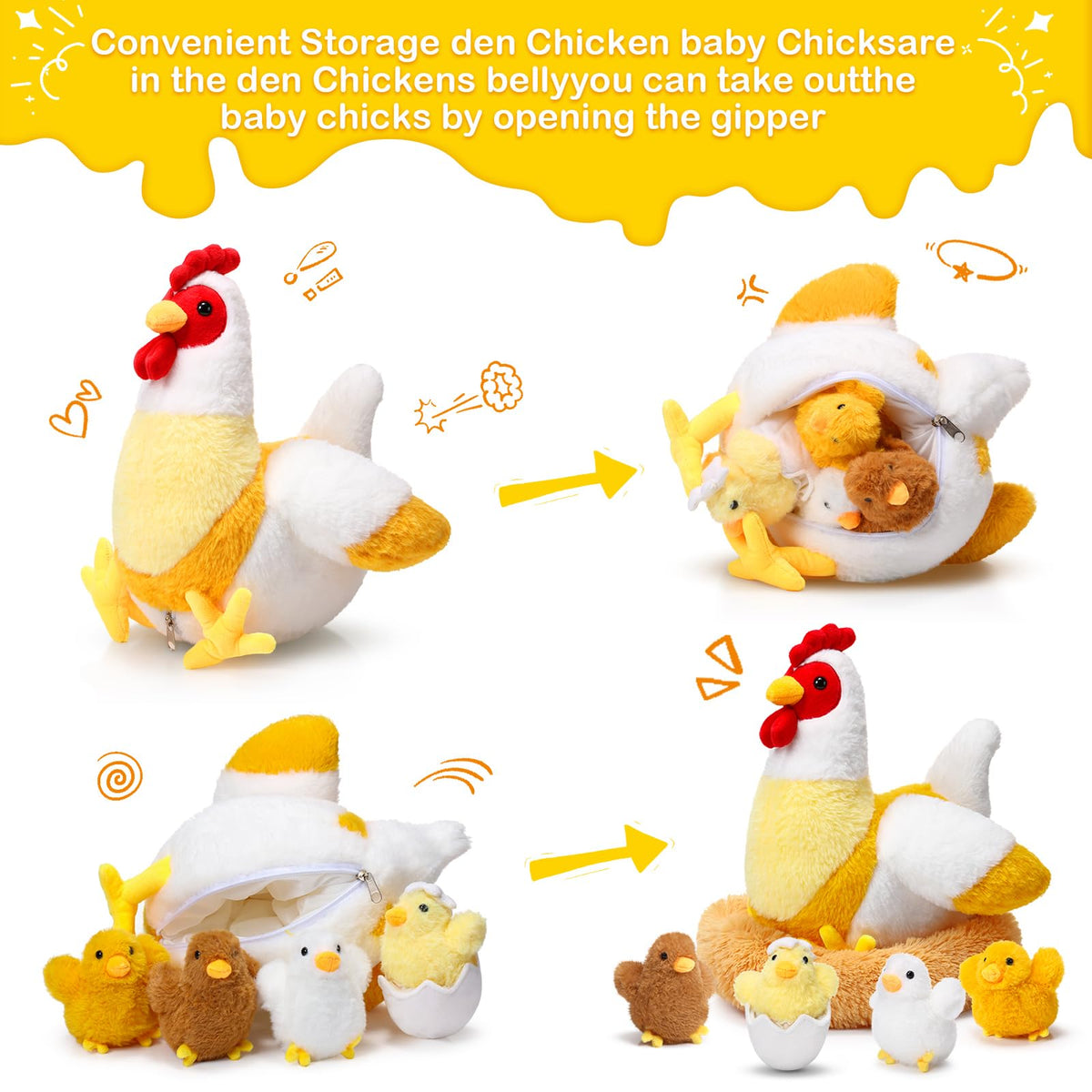 Skylety soft plush material offers durable, washable hen plush