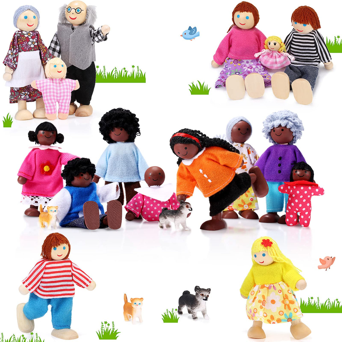 Skylety wooden dollhouse family set image showing complete figures for imaginative play.