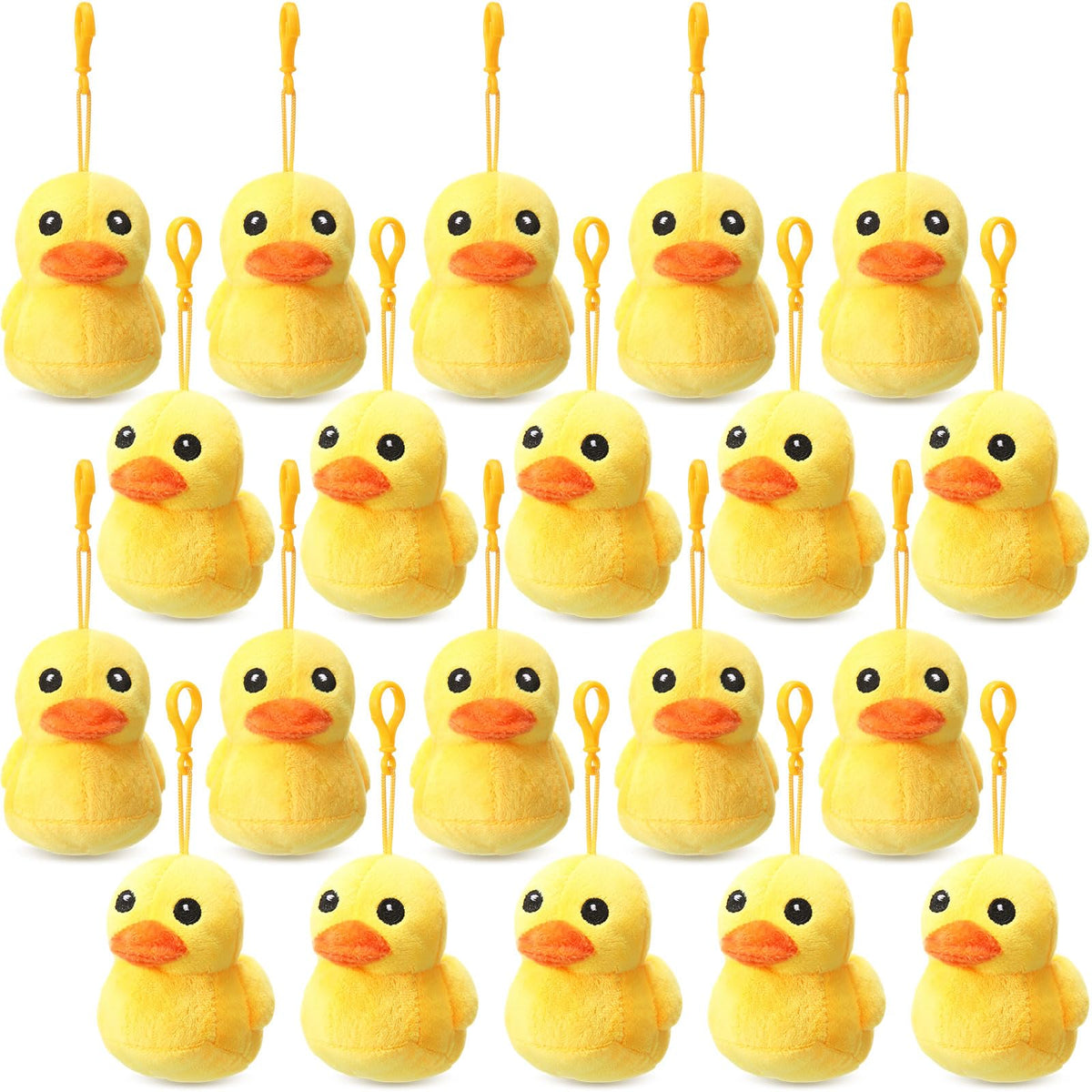 Skylety yellow duck plush front view, ideal for room decor.