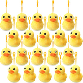 Skylety yellow duck plush front view, ideal for room decor.
