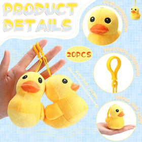 Skylety yellow duck plush side view, great for displays.