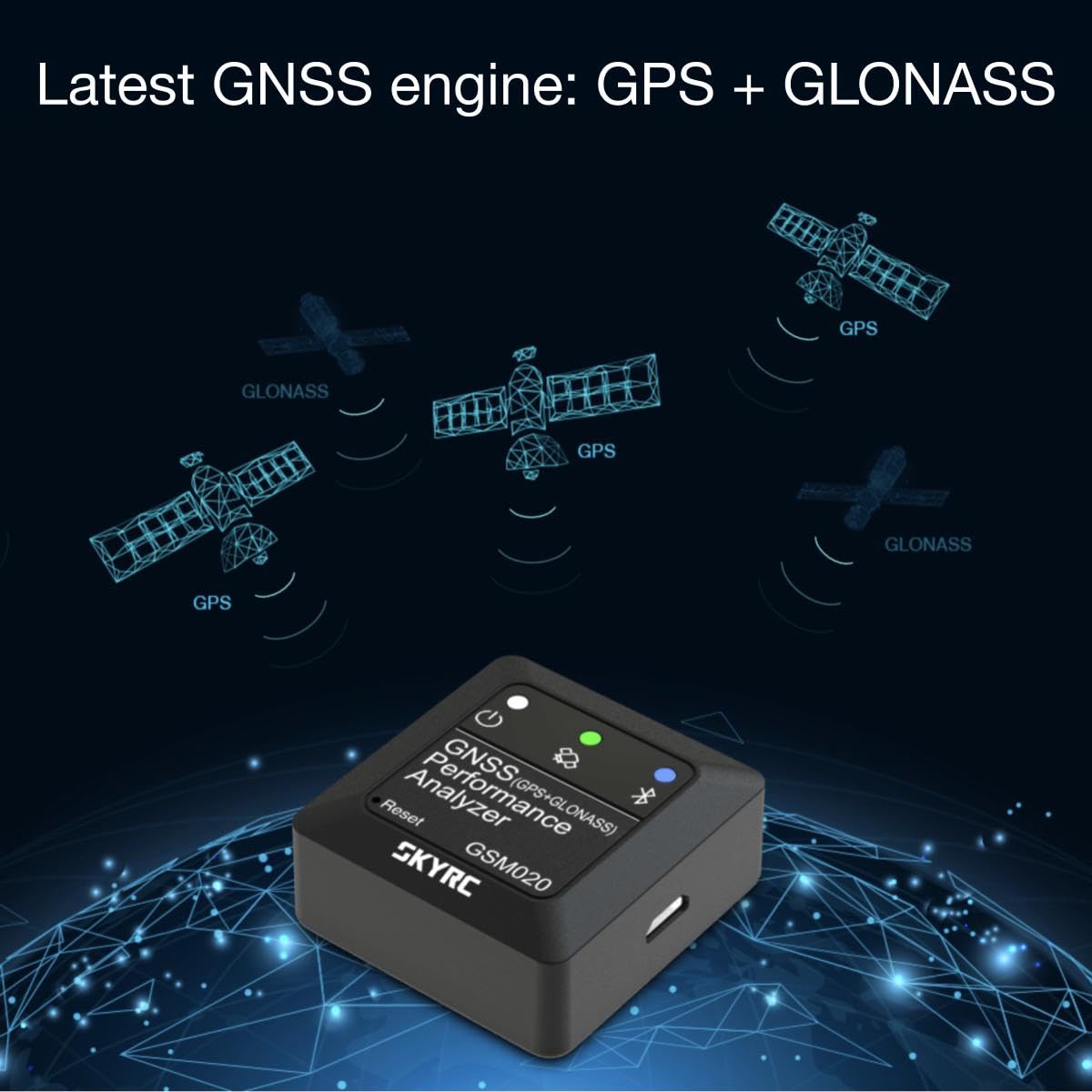 Ultra-compact SkyRC GNSS Performance Analyzer design on RC vehicle.