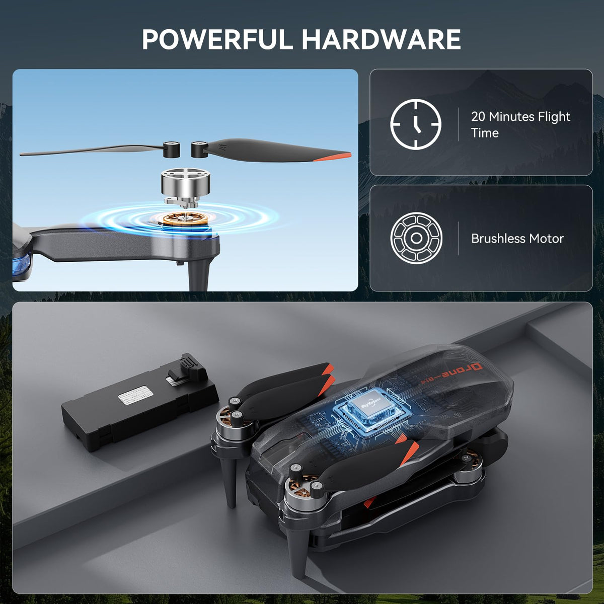 Skyvoyant drone brushless motors for quiet, smooth hover