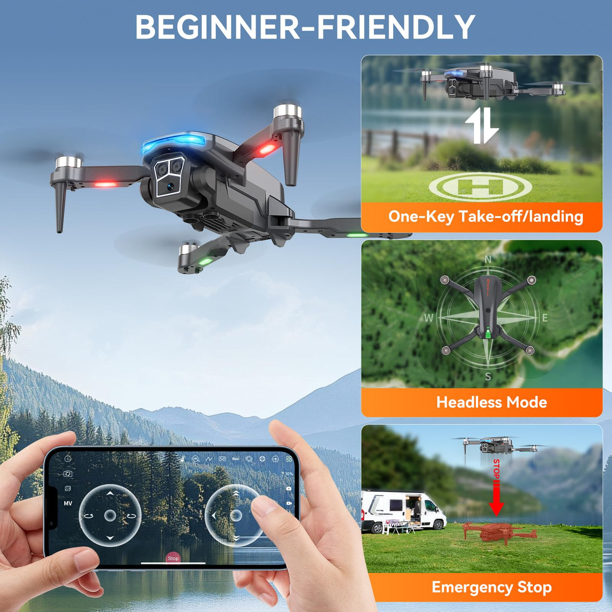Skyvoyant drone one-key takeoff and landing for easy use