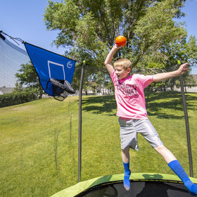Skywalker Sports hoop uses soft, waterproof materials for outdoor durability.