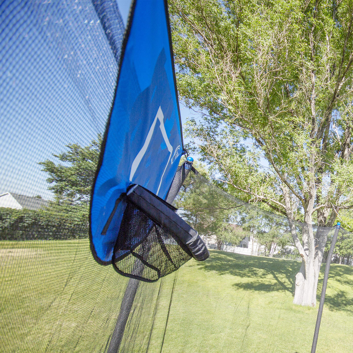 Skywalker Sports hook-and-loop rim attachment releases on impact to help prevent injuries.