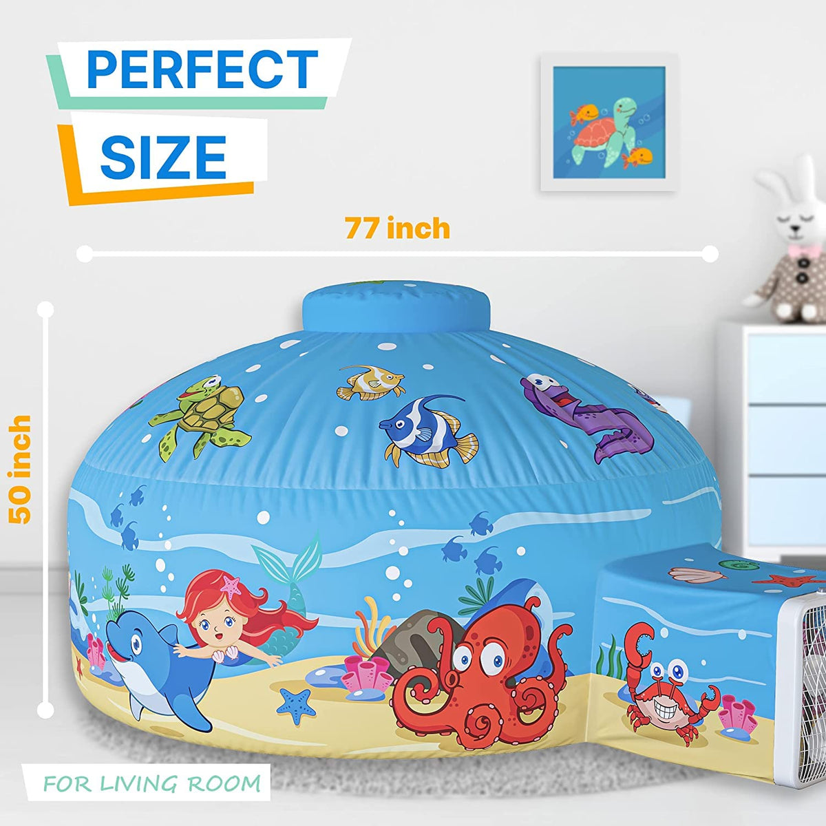 Skywin Air Tent Kids interior 77 x 50 offers roomy space for several friends.