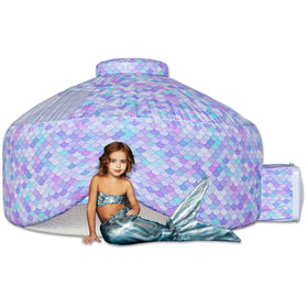 Skywin Dream Castle Den inflates quickly with a box fan for indoor play