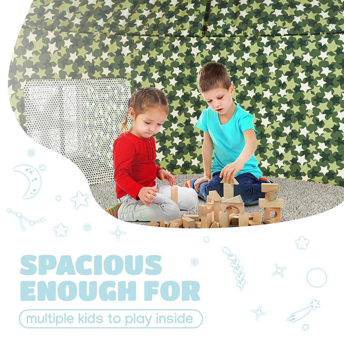 Skywin Forest Fort fabric detail shows breathable, durable material ideal for hours of pretend play