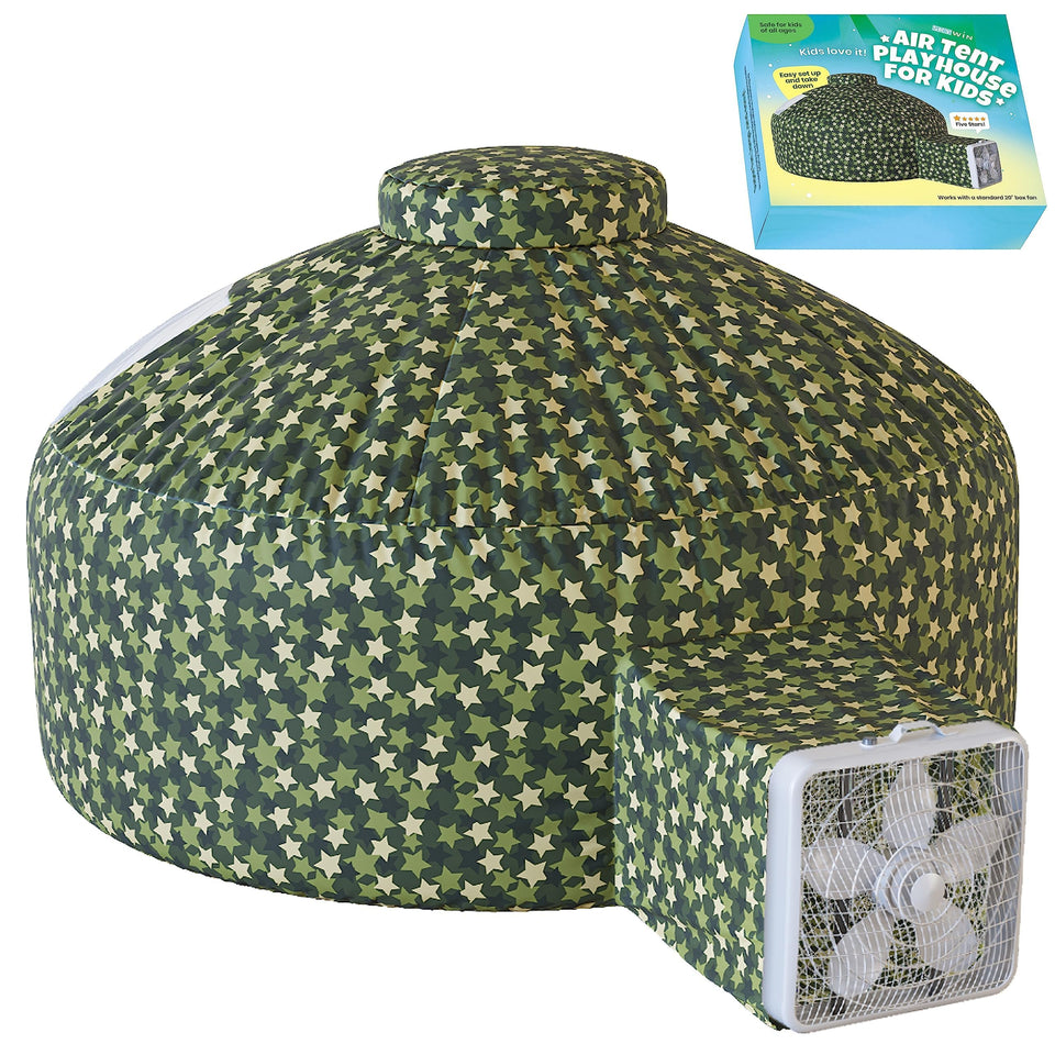 Skywin Forest Fort air tent front view shows quick setup for instant indoor adventures