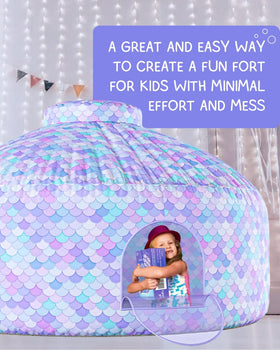 Skywin Mermaid Magic Fort Air Tent measures 77x50 inches for spacious fun