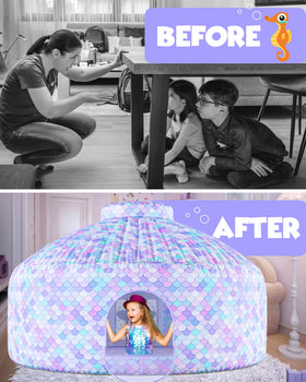 Skywin Mermaid Magic Fort Air Tent fan-not-included note for setup