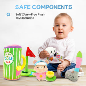 Skywin My First Golf Bag Playset teddy bear adds comforting social play moments.