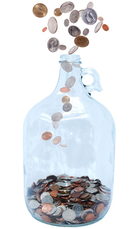 Skywin Swear Jar clear glass highlights savings progress over time.