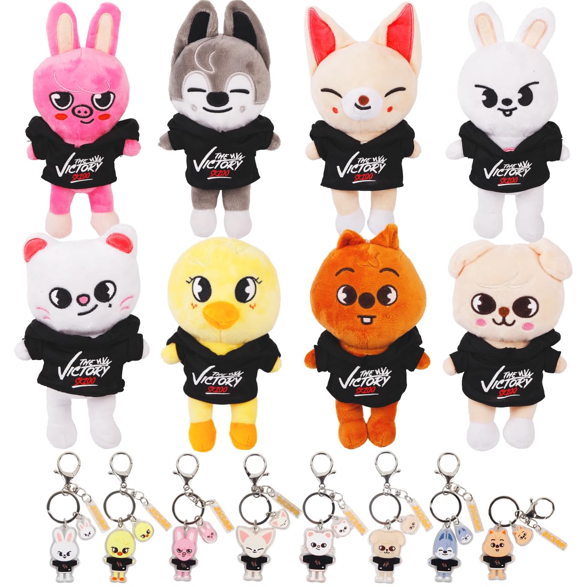 SKZOO 7.8in plush 8-set featuring Initial Hoodie design for display and cuddling.