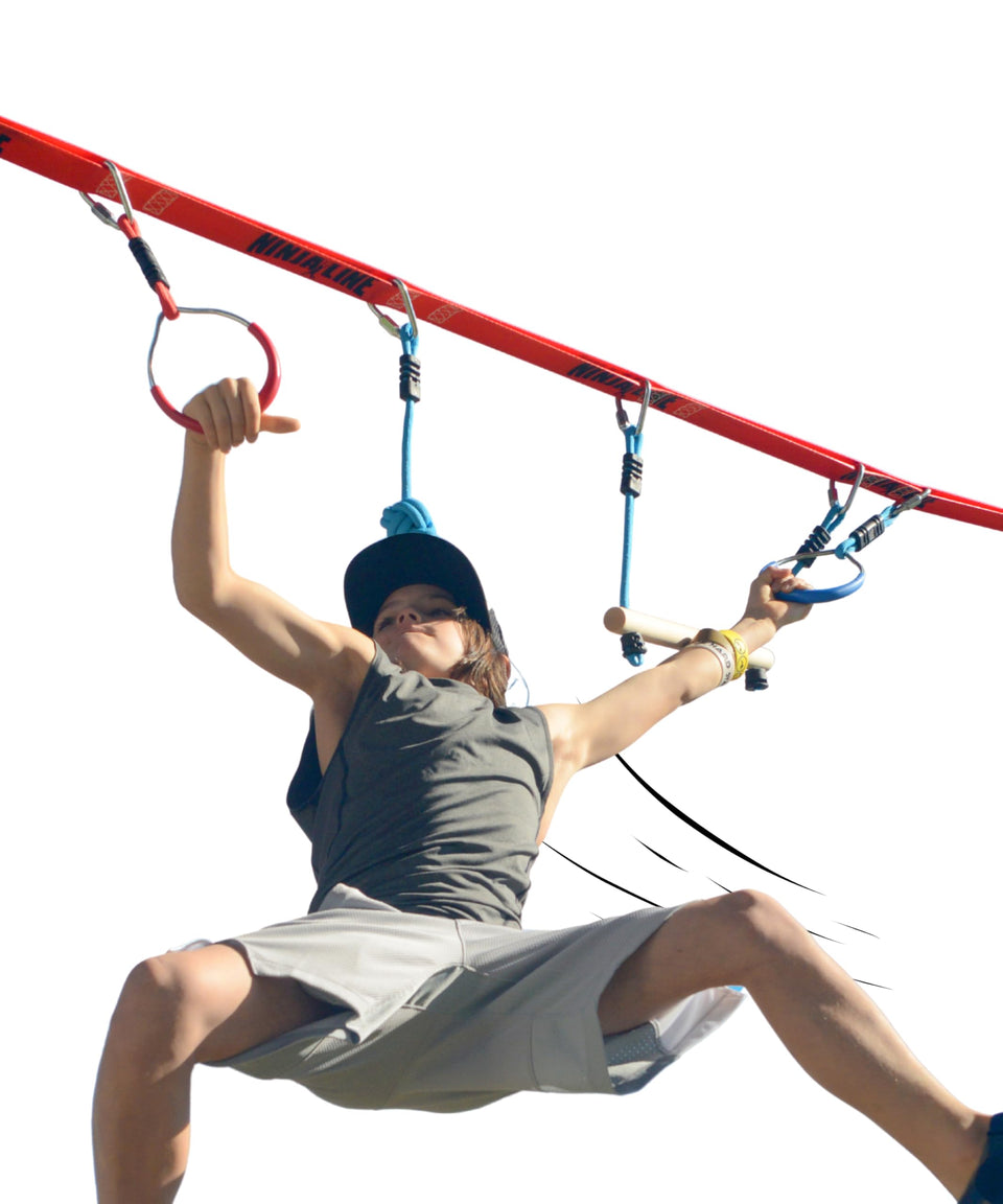 Slackers NinjaLine 36' intro kit obstacles showcase seven challenges for backyard training