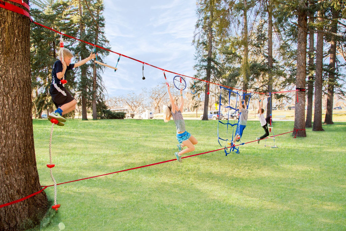Slackers NinjaLine 36' monkey bars with triangle safety carabiners provide secure grip