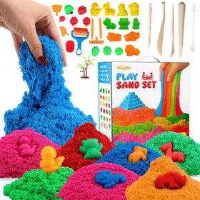 Sleepah play sand in five colors for creative shaping and sensory play.