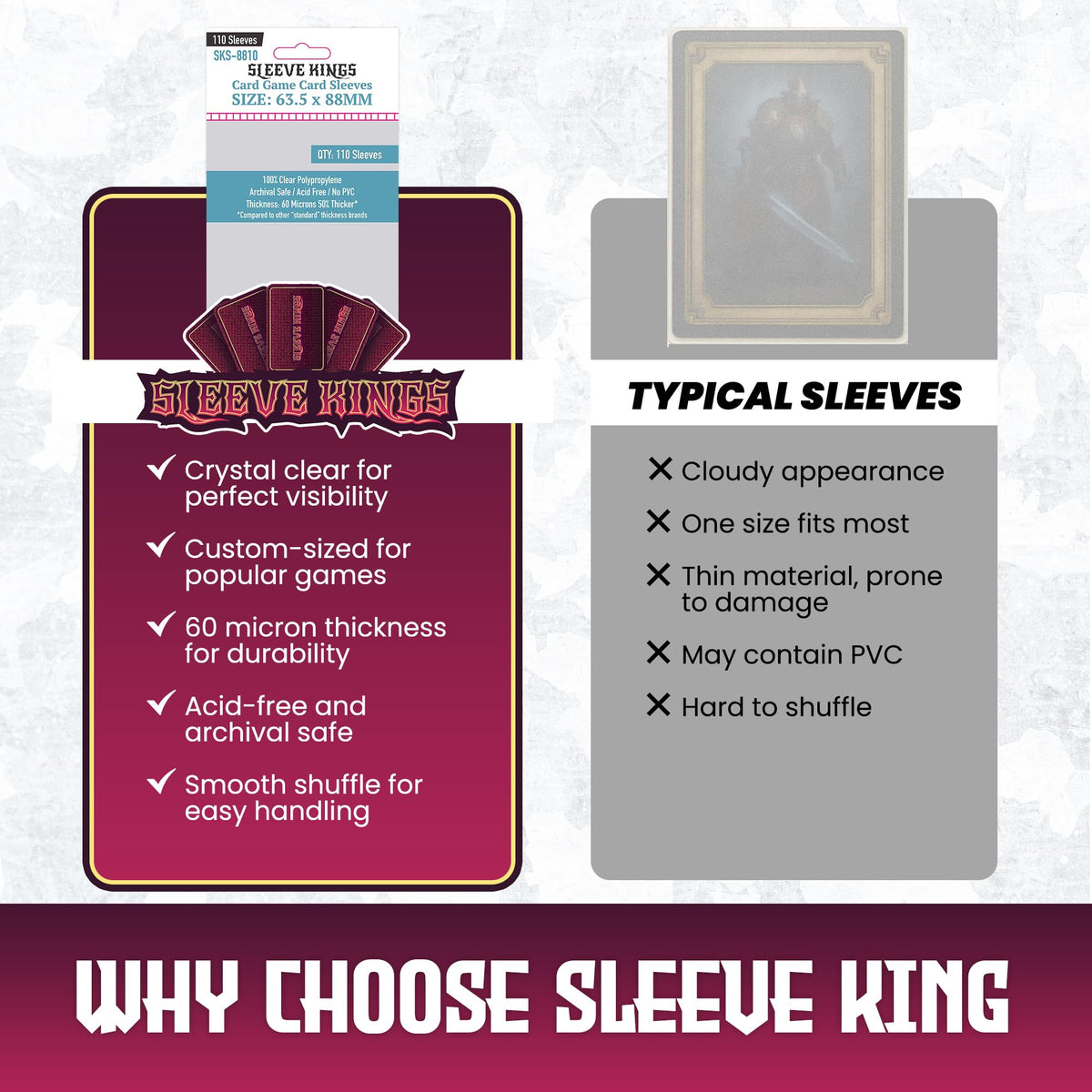 Sleeve Kings bulk packaging open showing 1100 sleeves in packs