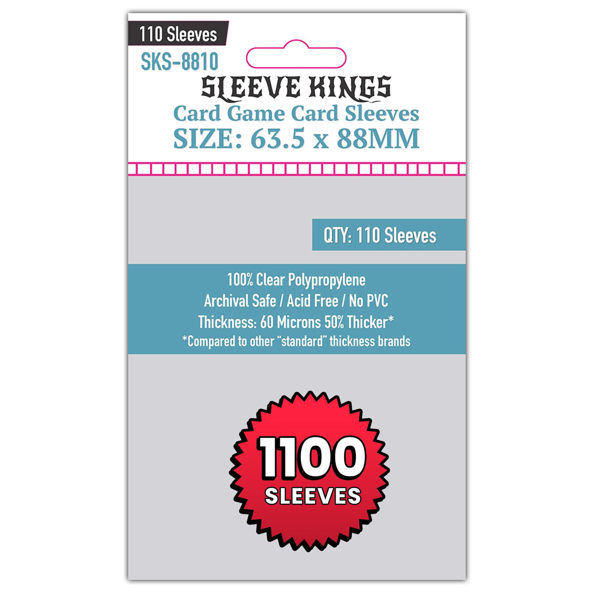 Sleeve Kings 63.5x88mm sleeves in a 1100-pack protect trading cards during play