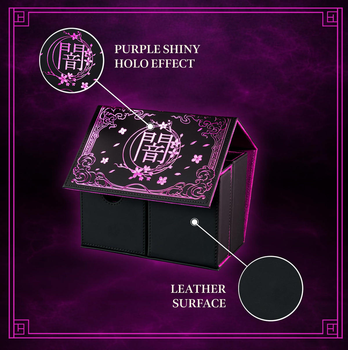 Magnetic dice tray inside SleeveChief Darkness deck box stores dice and tokens