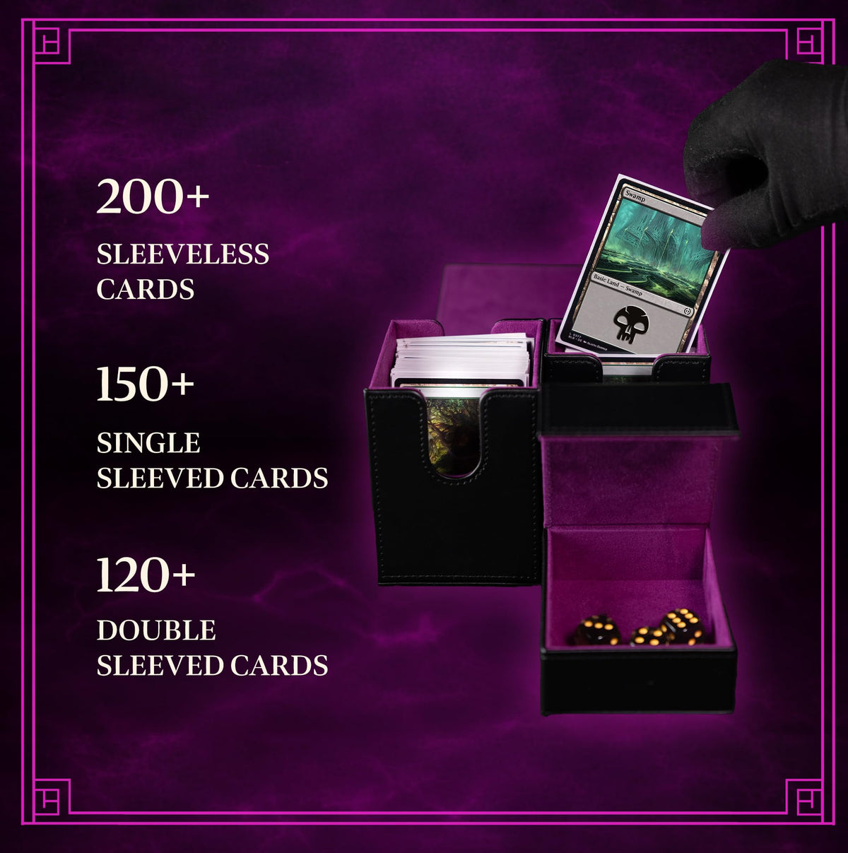 Water-resistant exterior of SleeveChief Darkness deck box for travel and everyday use