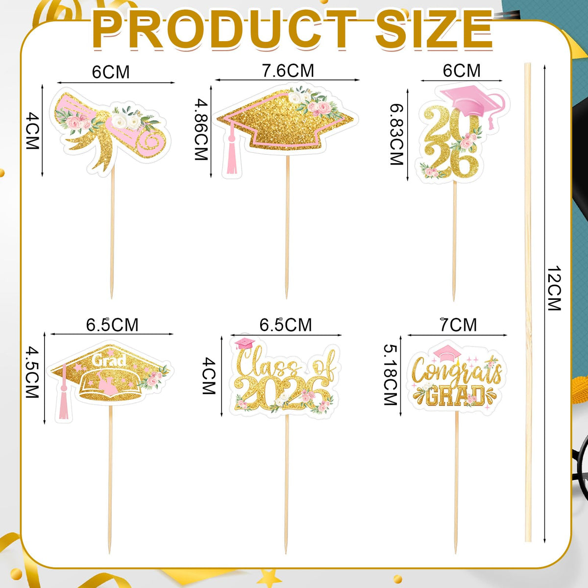 Sliner 2026 pink-white flowers design topper decorates cakes and desserts.