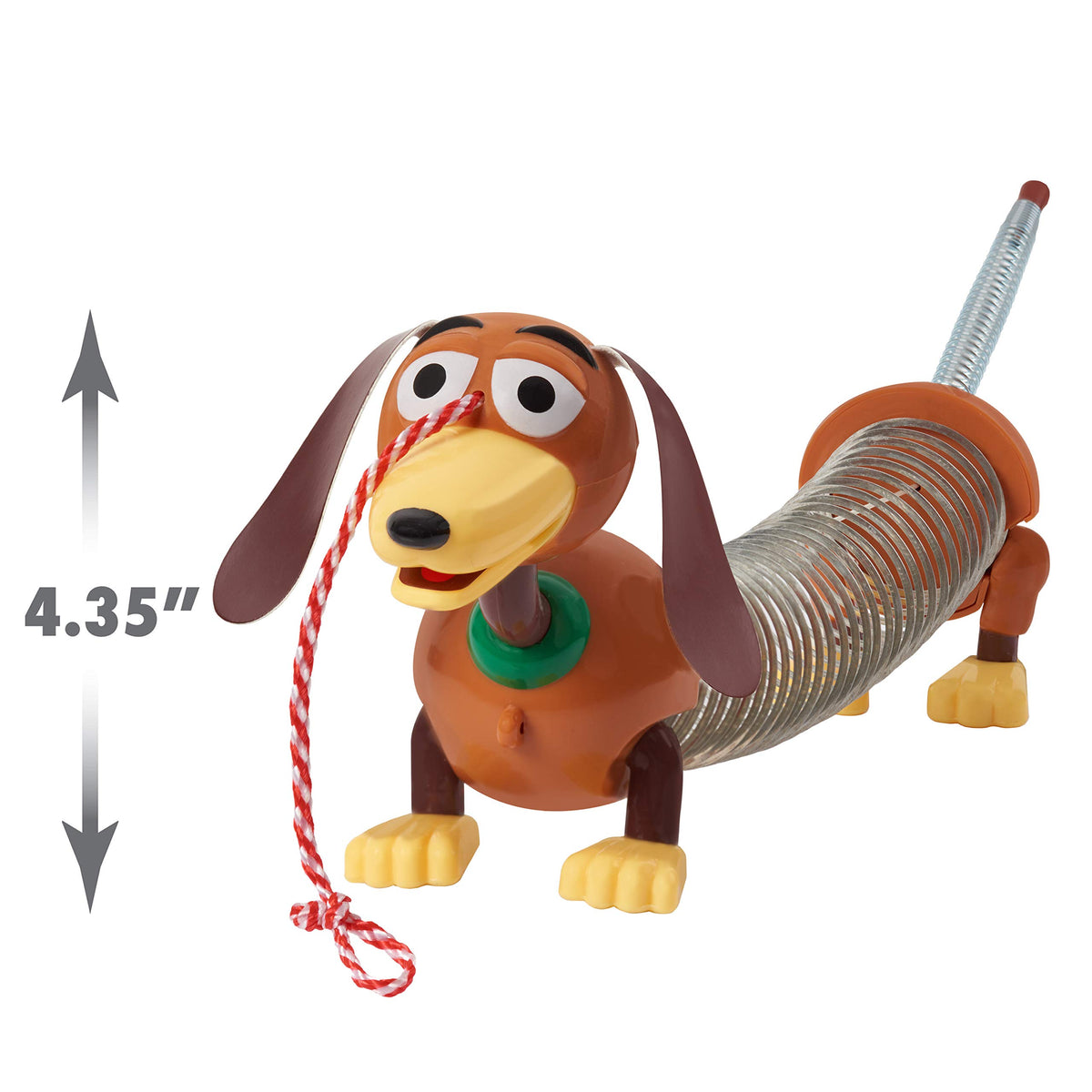 Slinky Dog Jr close-up of floppy ears and green collar enhances character recognition.