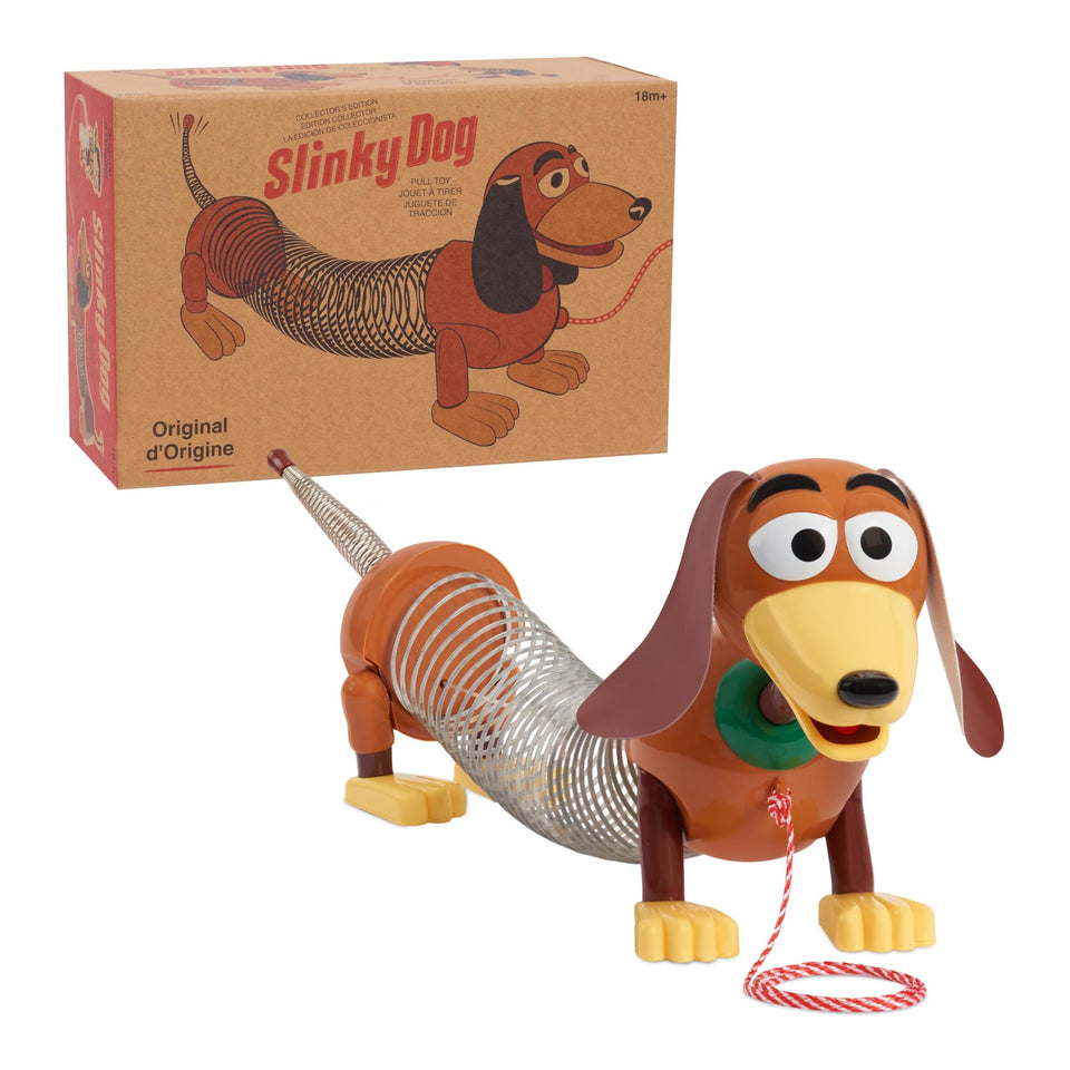Slinky Dog pull toy with coiled body for interactive stretch play.