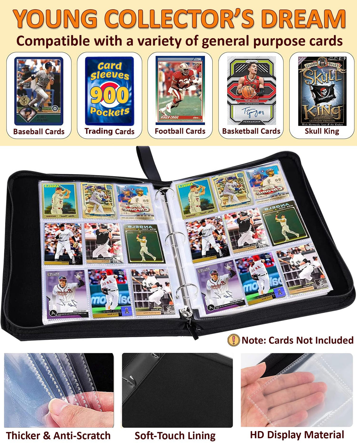 Slonser 3-ring zipper binder provides secure, portable card collection.
