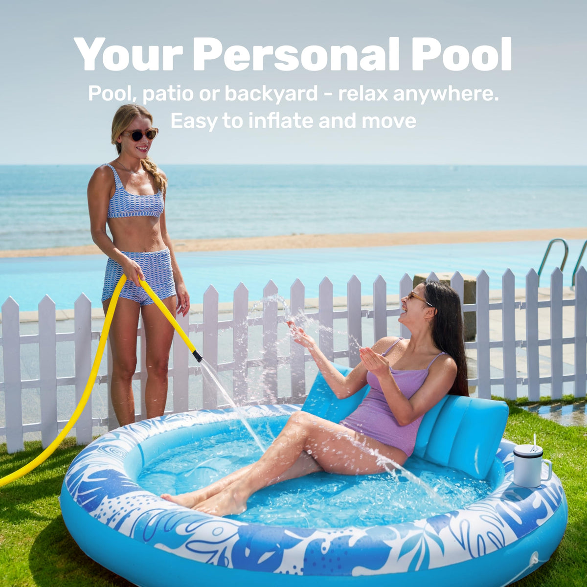 Sloosh 360-degree comfort blue pool float supports social lounging by the water