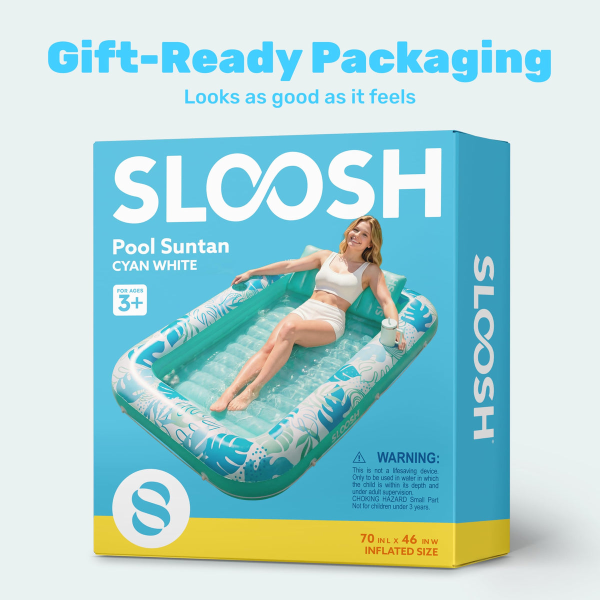 Sloosh 4-in-1 suntan tub float offers versatile lounging options.