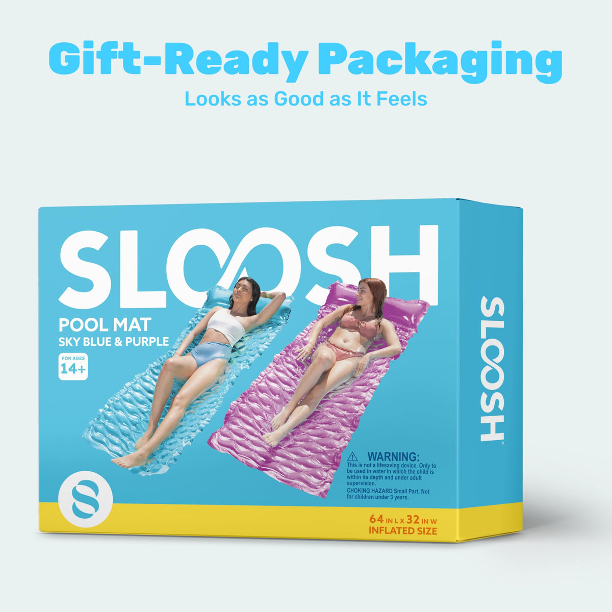Sloosh 64x32 inch float set designed for partly submerged lounging.