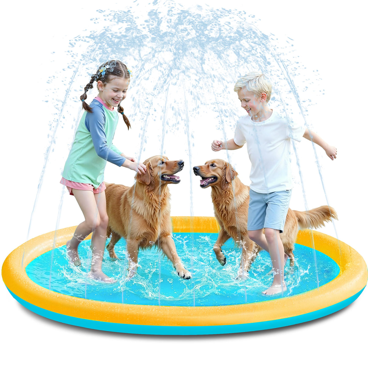 Sloosh 72-inch non-slip splash pad demonstrates safe backyard play surface.