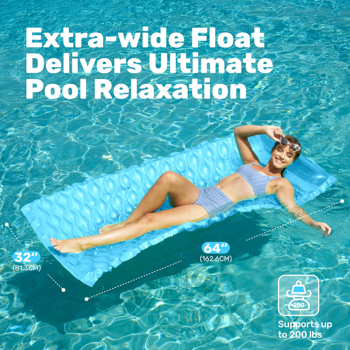 Sloosh adult floating lounge in a pool, comfortable and stable for long sessions.
