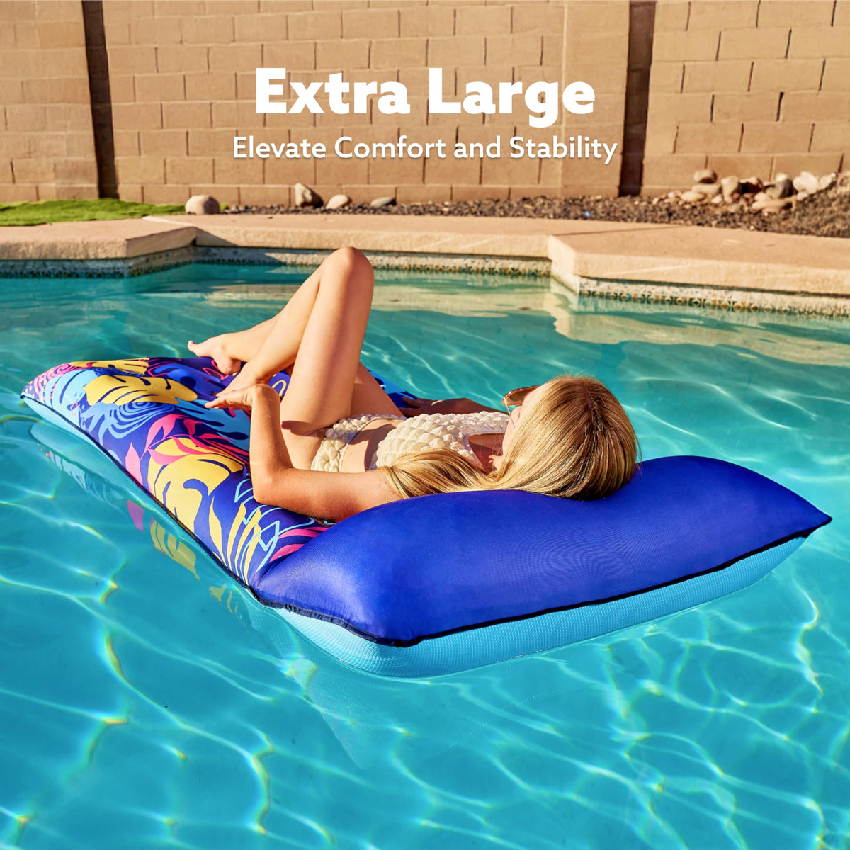Sloosh blue fabric float suited for adults and leisure.