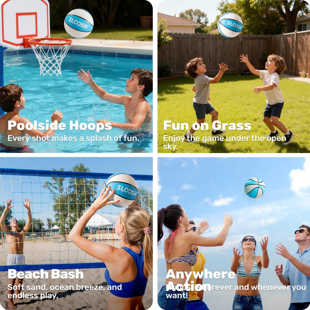 Sloosh Aquablue white design adds bright poolside style to the set.