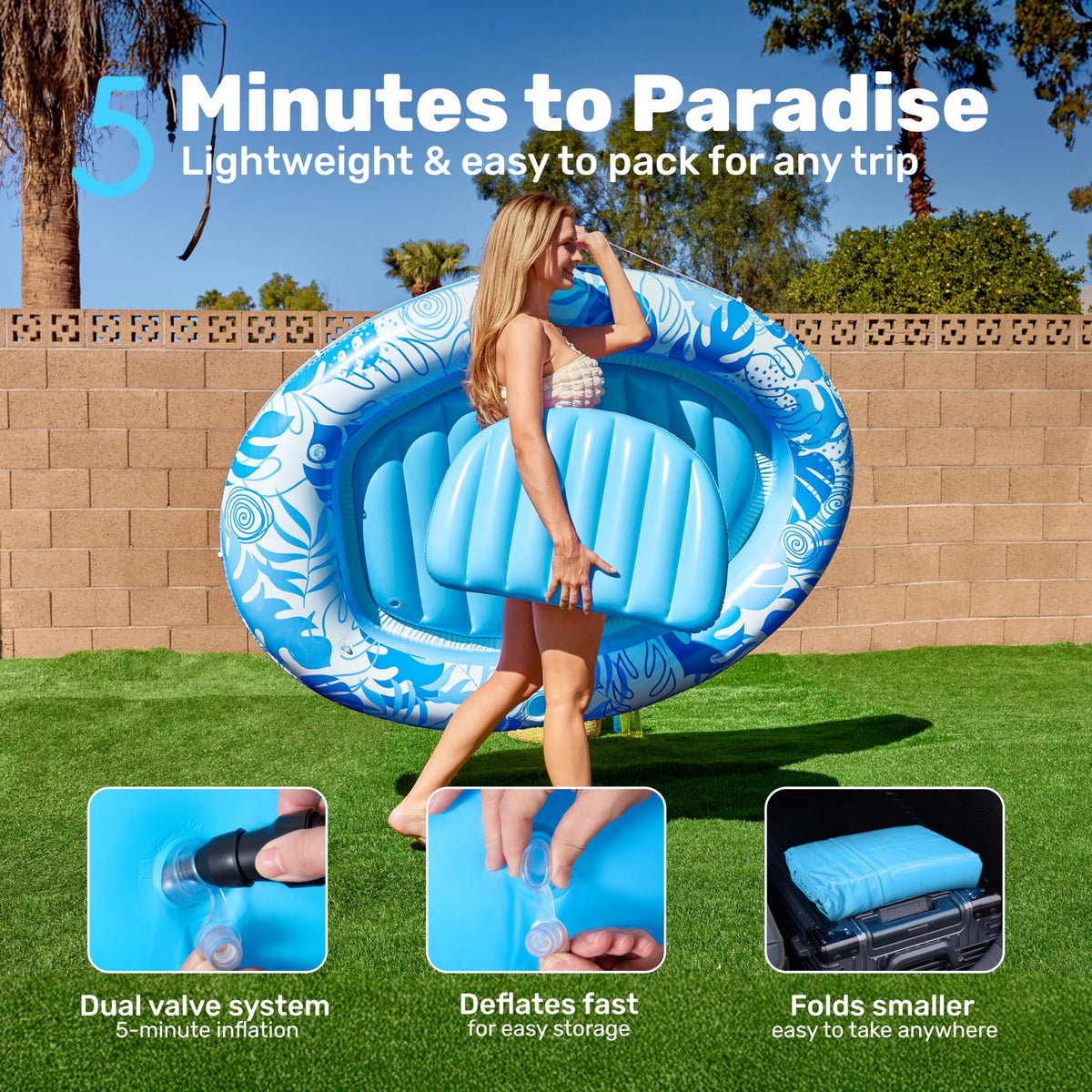 Sloosh backyard sunbathing setup, turning any pool into a private oasis.