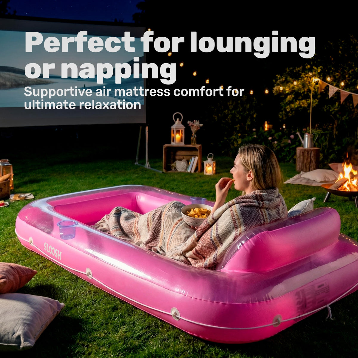 SLOOSH float used at the beach or poolside for lakeside relaxation