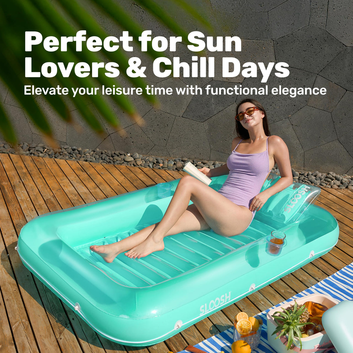 Sloosh sunbathing bed lounge for comfortable water time.