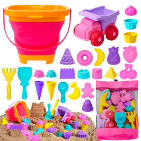 Sloosh pink dump truck sand toy for imaginative shore play and creative construction