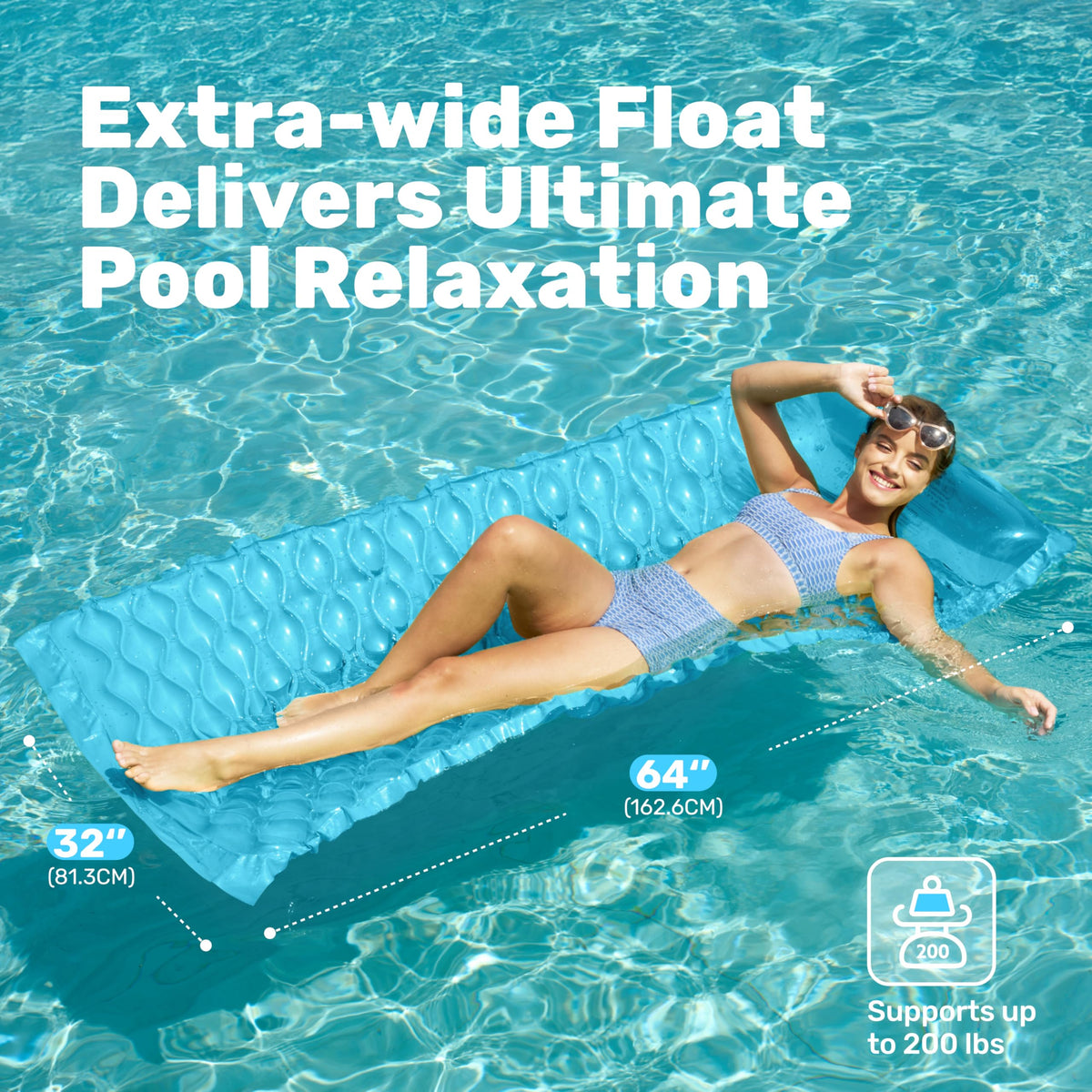 Sloosh blue and purple pool floats highlight thick, durable PVC construction.