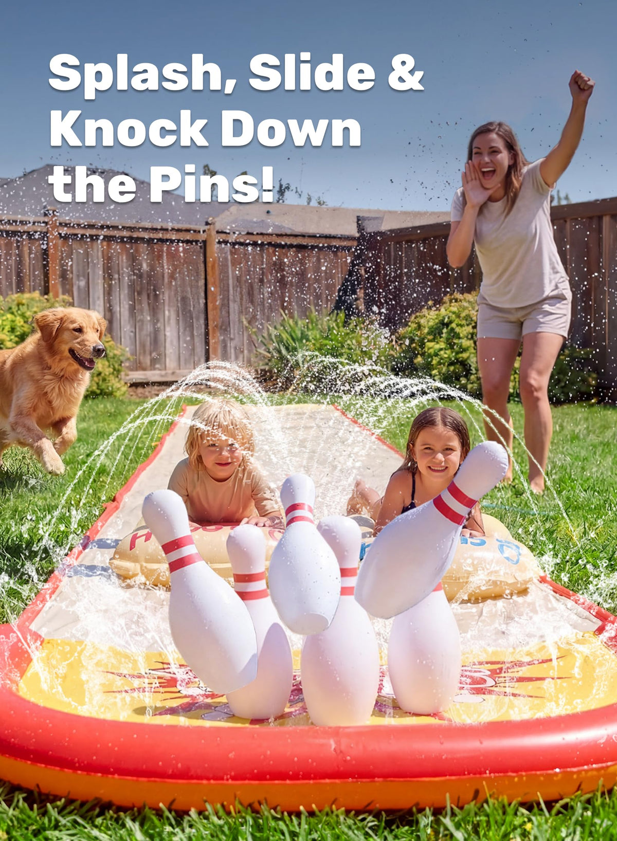 Sloosh bowling boards with handles aid catching and coordination during play.